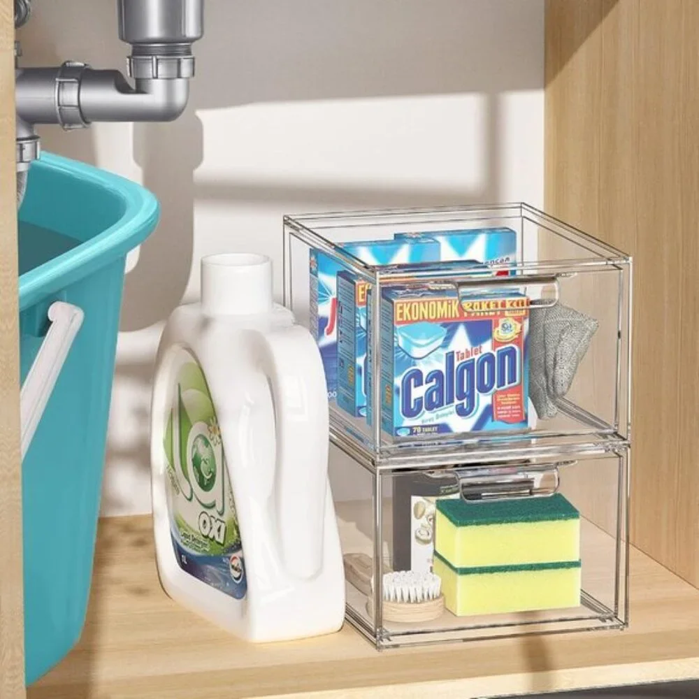 New 2-Pack Stackable Clear Makeup Organizer Drawers for Vanity & Pantry